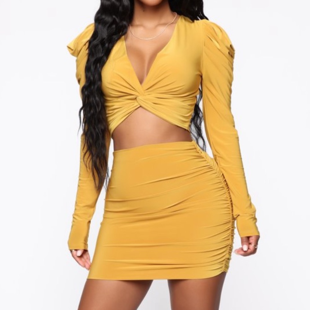 Fashion nova Señorita Slinky Skirt Set - Mustard